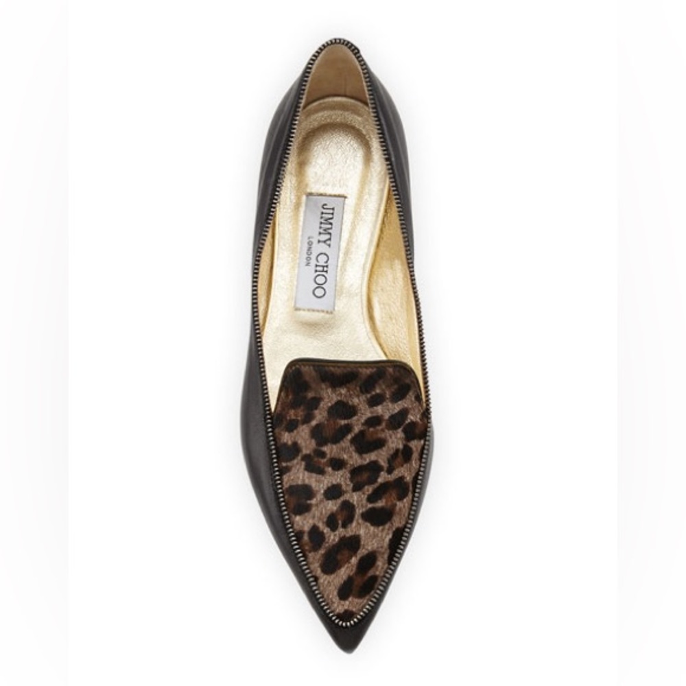 JIMMY CHOO leopard leather pointed toe flats